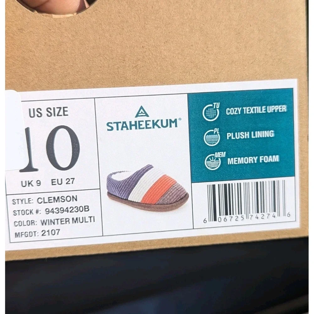 NWT Kids Cozy Corduroy Memory Foam Slippers Striped Staheekum Toddler 10